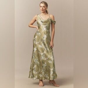 BHLDN Abigail Asymmetric Cowl-Neck High-Shine Satin Maxi Dress